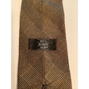 Bill Robinson Mens Silk Necktie Brown Gold‎ Blue Abstract Geometric Woven USA
